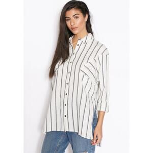 Topshop White Blue Striped Oversized Button Down Top Women's Size US 4